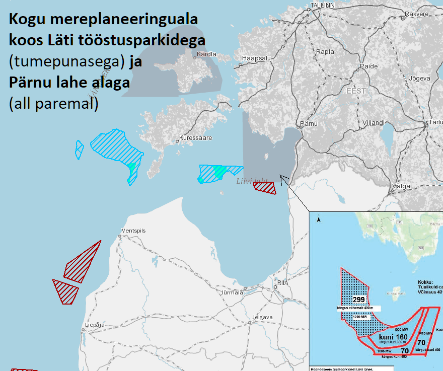 Mereplaneeringu kaarti vaadates on ilmselga, et ettevõtmiste loogistiliseks keskuseks on parim koht sobiva sadama-, raudtee- ja maanteeühendusega Venspils. Samas asub lähim 330 kV elektriülekande liin ja koht 2023 ehitatavale sünkroonkompensaatorile - mis oleks täiesti ebaloogiline tupik-asukoht juhul kui tuuleparkide toodetavat elektrit ei oleks plaanis just sealtkaudu maale tuua